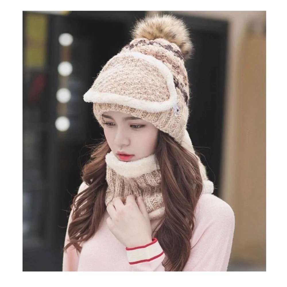 KNIT BEANIE HAT MASK NECK WARMER SCARF